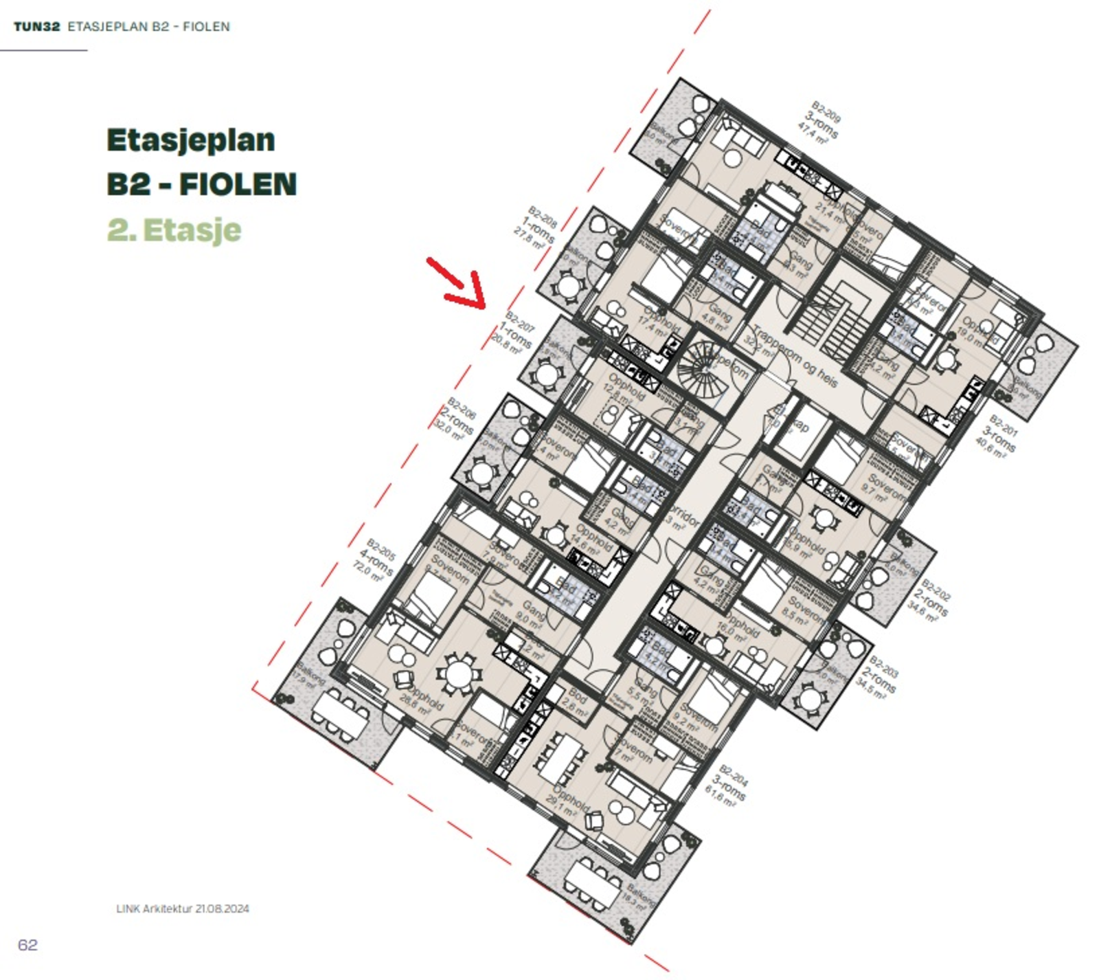 Leilighetens plassering i bygget. Galleribilde
