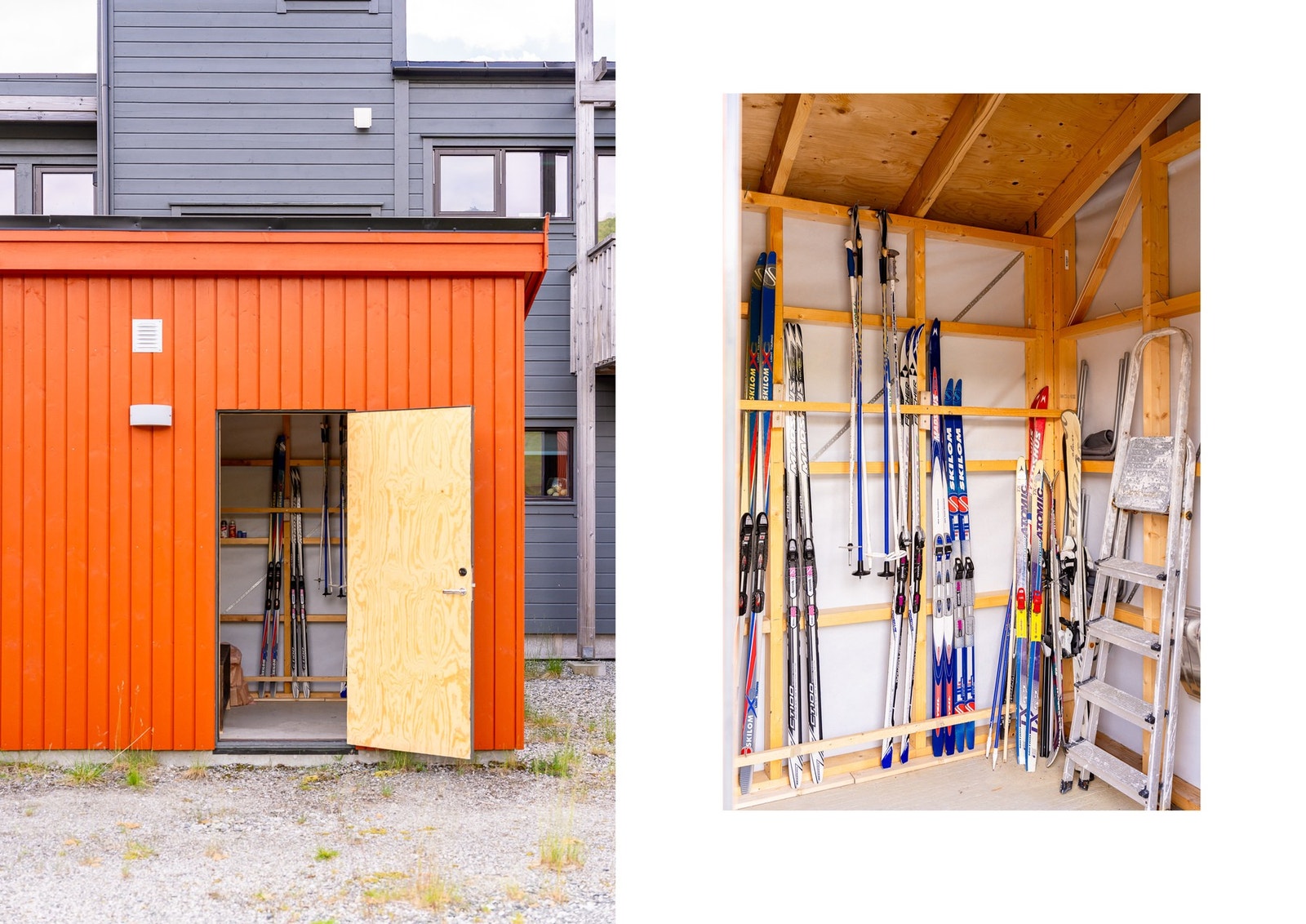 Uteboden måles til 4,2 kvm. og og har god plass til oppbevaring, i form av hyller på den ene siden av boden, og areal for skiutstyr på andre sider. Galleribilde