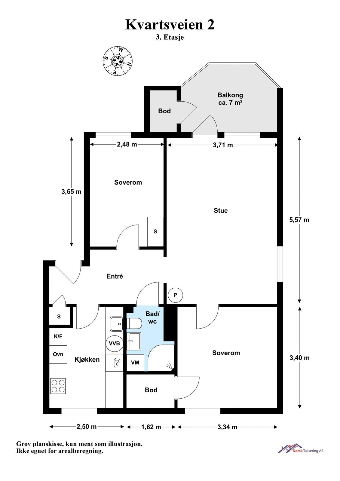 Med leiligheten følger det en loftsbod med skråtak og gulvareal på ca. 10 m² og 2 kjellerboder på ca. 2,3 m² og 2,5 m². Galleribilde
