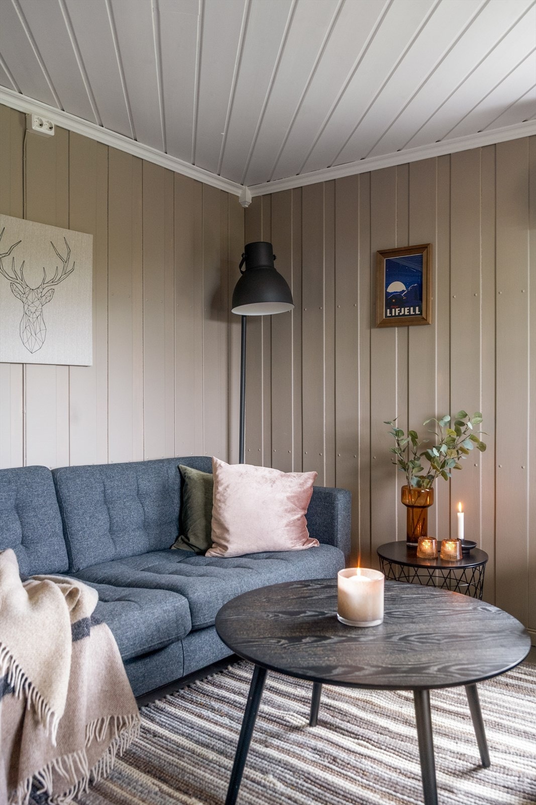 De lune fargevalgene gir en helhetlig og behagelig ramme for hyttekosen. Galleribilde