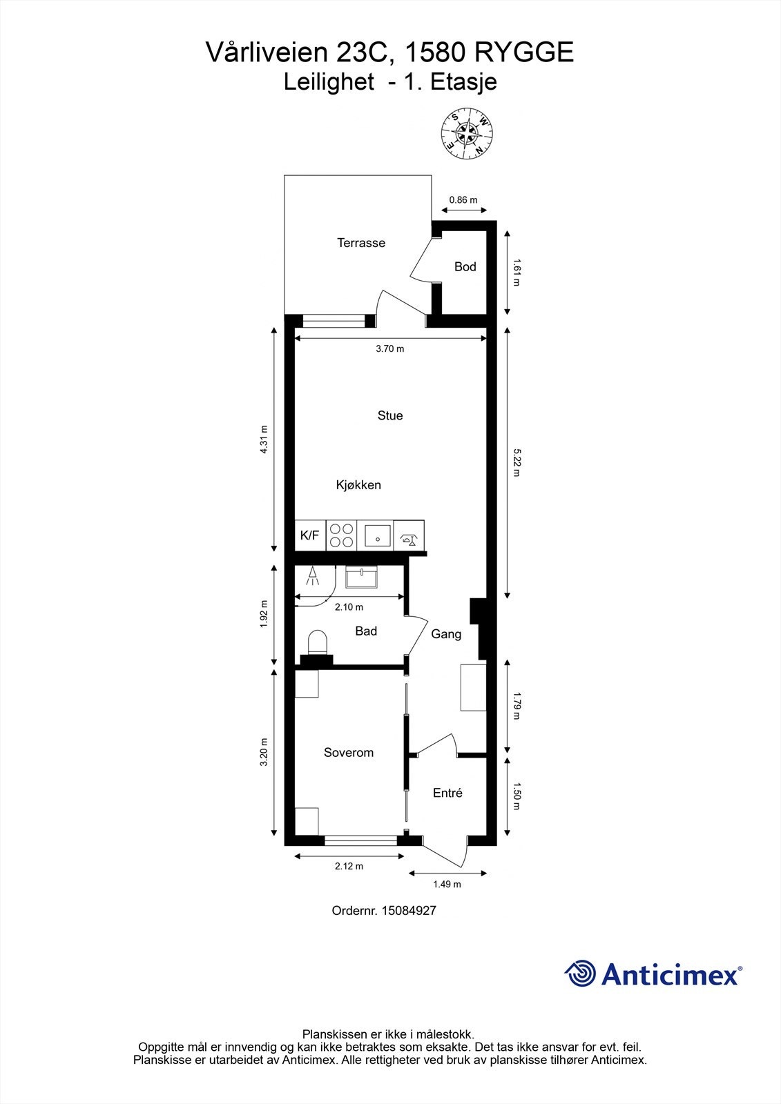 Veiledende planskisse. Utvendig bod disponeres også av leiligheten. Galleribilde