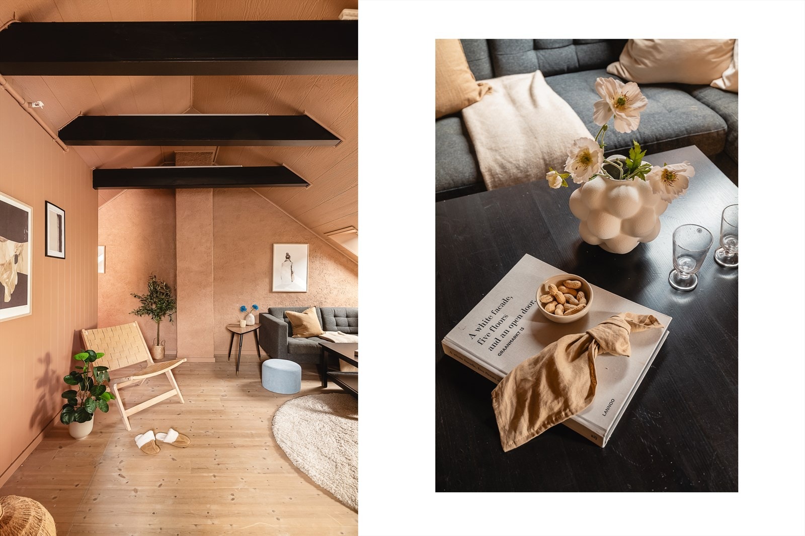 Lunt og koselig med fine heltregulv, stilfullt fargevalg, god takhøyde og fine bjelker. Galleribilde