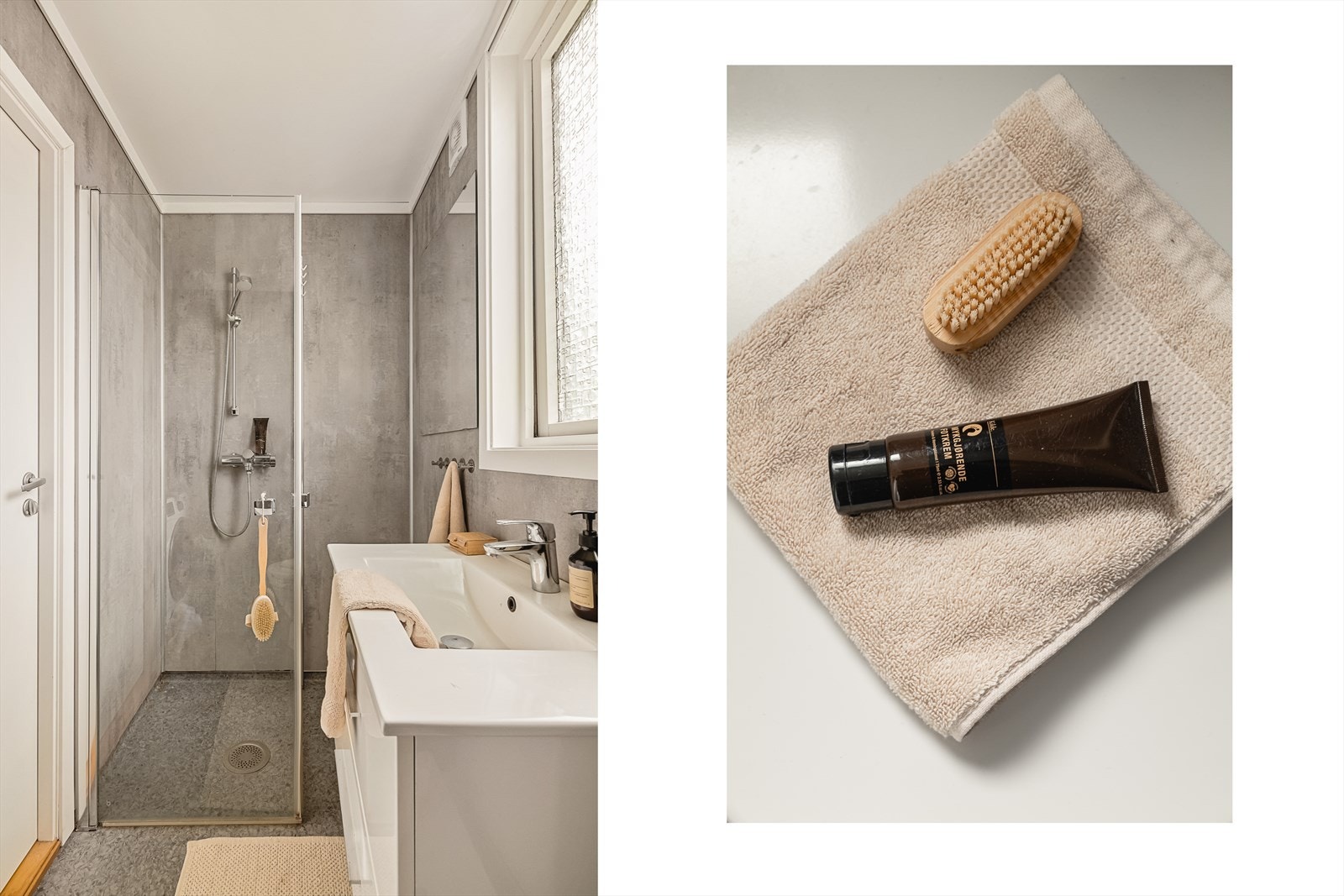 Lagt opp rør-i-røropplegg, mekanisk ventilasjon og gulvvarme. Dette badet har opplegg for vaskemaskin (medfølger). Galleribilde