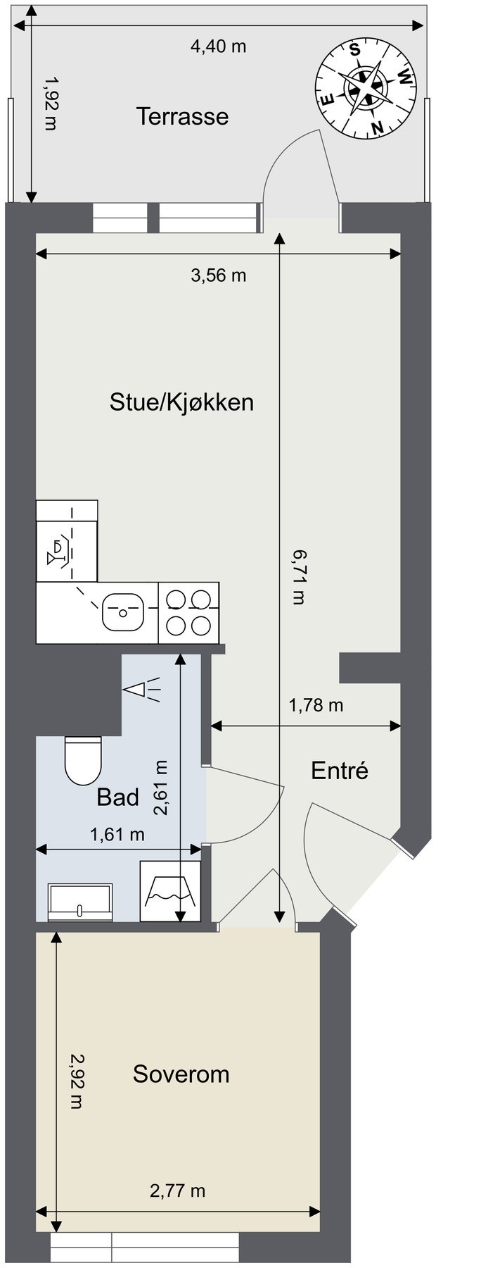 Plantegning med mål. Kjellerbod på 5 kvm medfølger boligen. Galleribilde