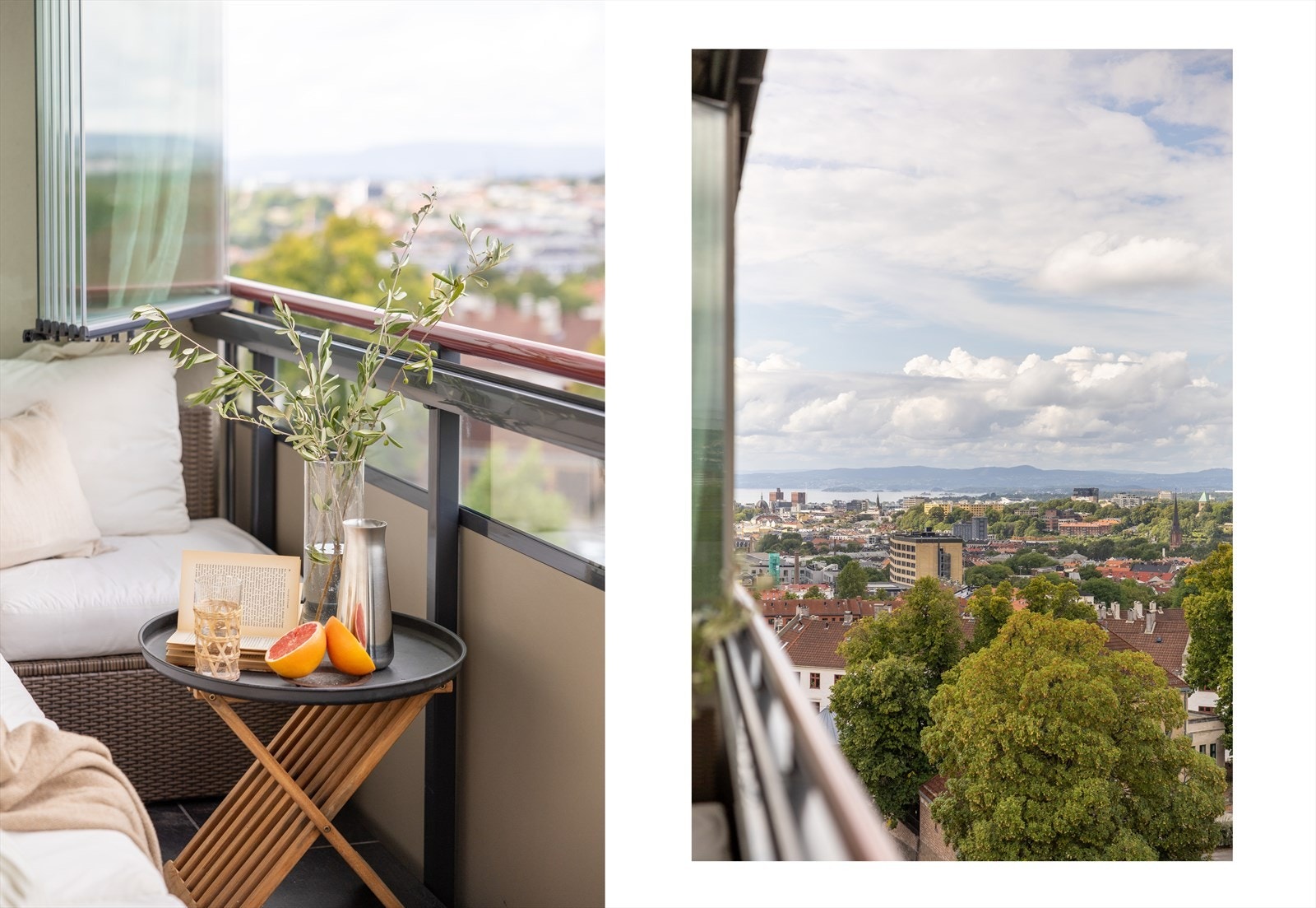 Den vestvendte balkongen har gode solforhold fra ettermiddag (ca kl 16:00) til solnedgang. Galleribilde