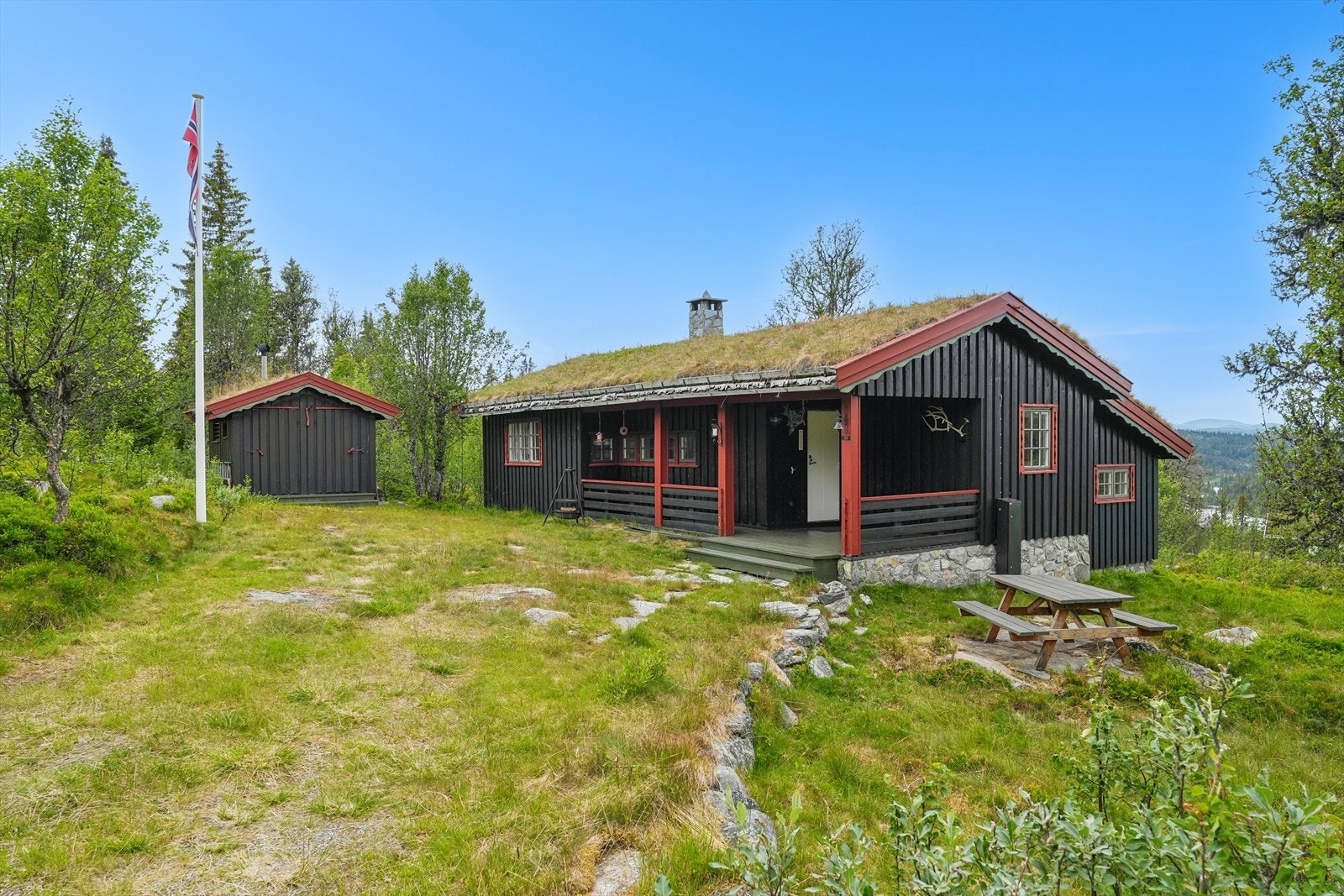 Hytta ligger ca. 1.010 moh. på en solrik naturtomt i hellende terreng. Her kan du nyte lange sommerdager med sol fra morgen til kveld, klare høstdager i vakre farger og stemningsfulle vinterdager med snødekte fjell i horisonten. Galleribilde