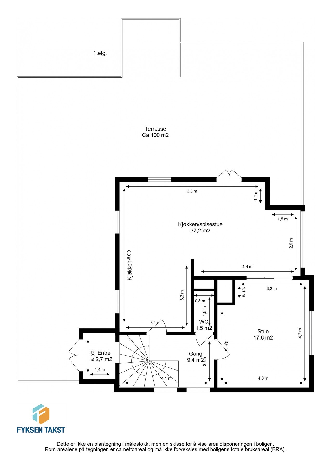 Målsatt planskisse 1.etasje. Galleribilde