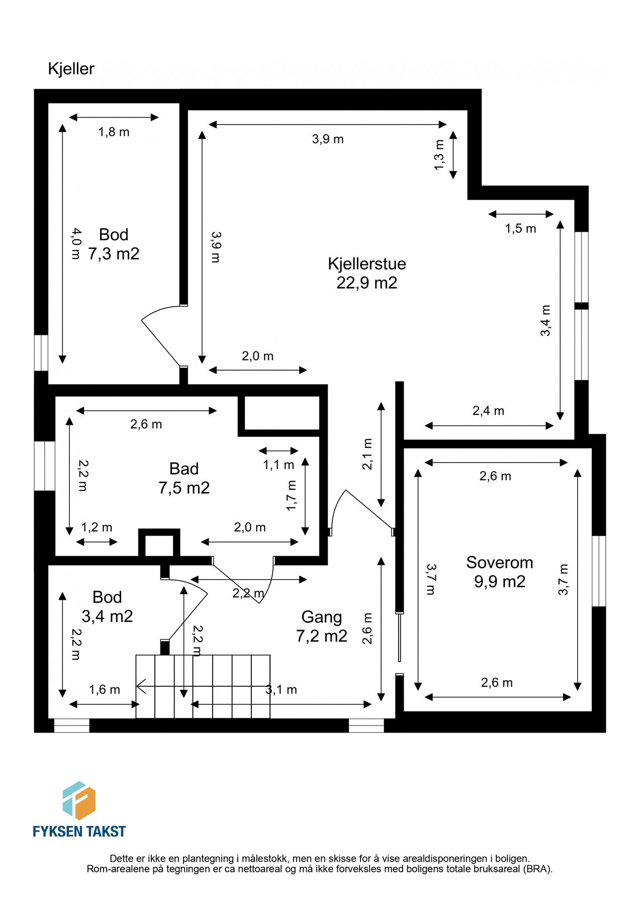 Målsatt planskisse kjeller. Galleribilde