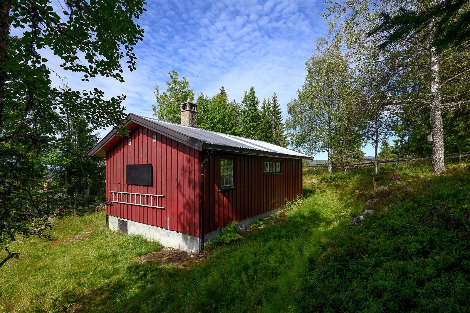 Fasaden er kledd med stående trepanel. Galleribilde