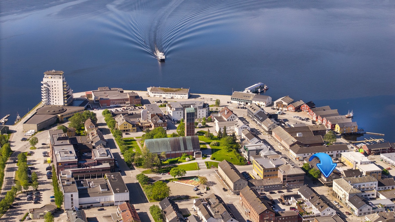 Oversiktsbilde av nærmiljøet i Namsos bysentrum Galleribilde