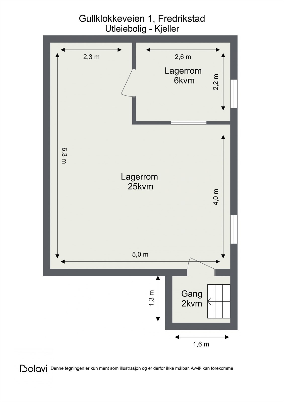 Kjeller, utleiedel. Utvendig adkomst. Galleribilde