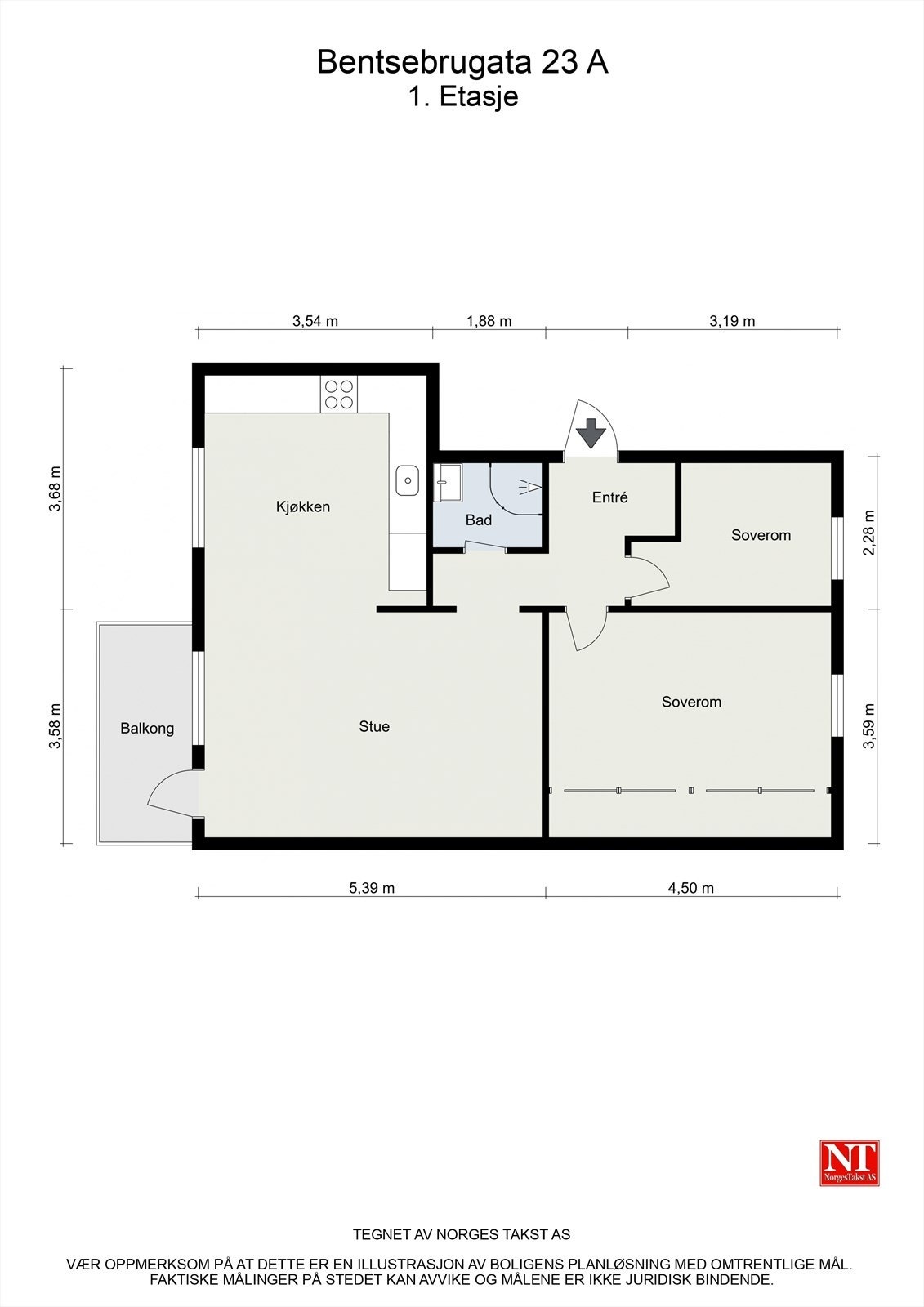 Plantegning Bentsebrugata 23A. Galleribilde