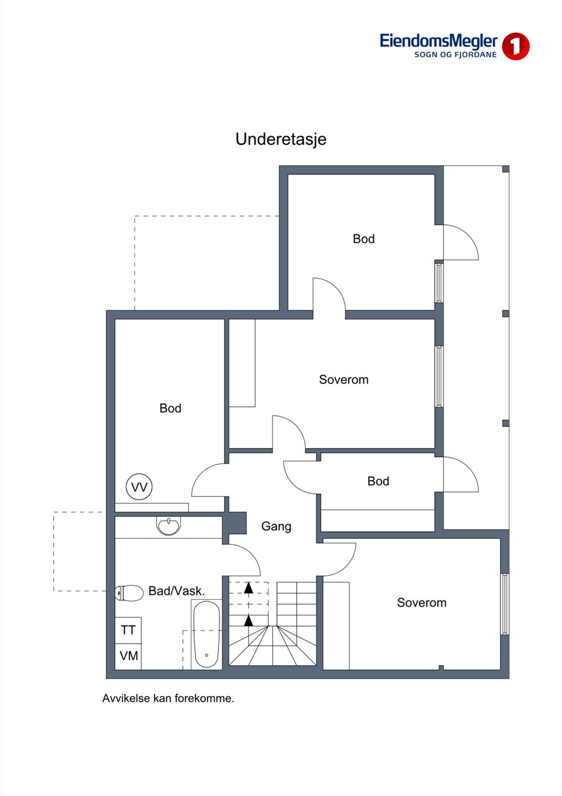 Underetasjen inneheld to soverom, bad, vaskerom og bodareal med fleire bruksmoglegheiter. Galleribilde