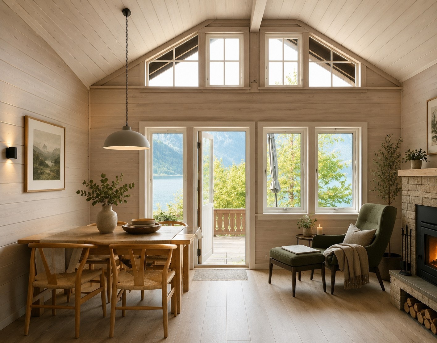 stove mot terrasse. Bilete er AI-redigert med fargar, møblar og inventar Galleribilde