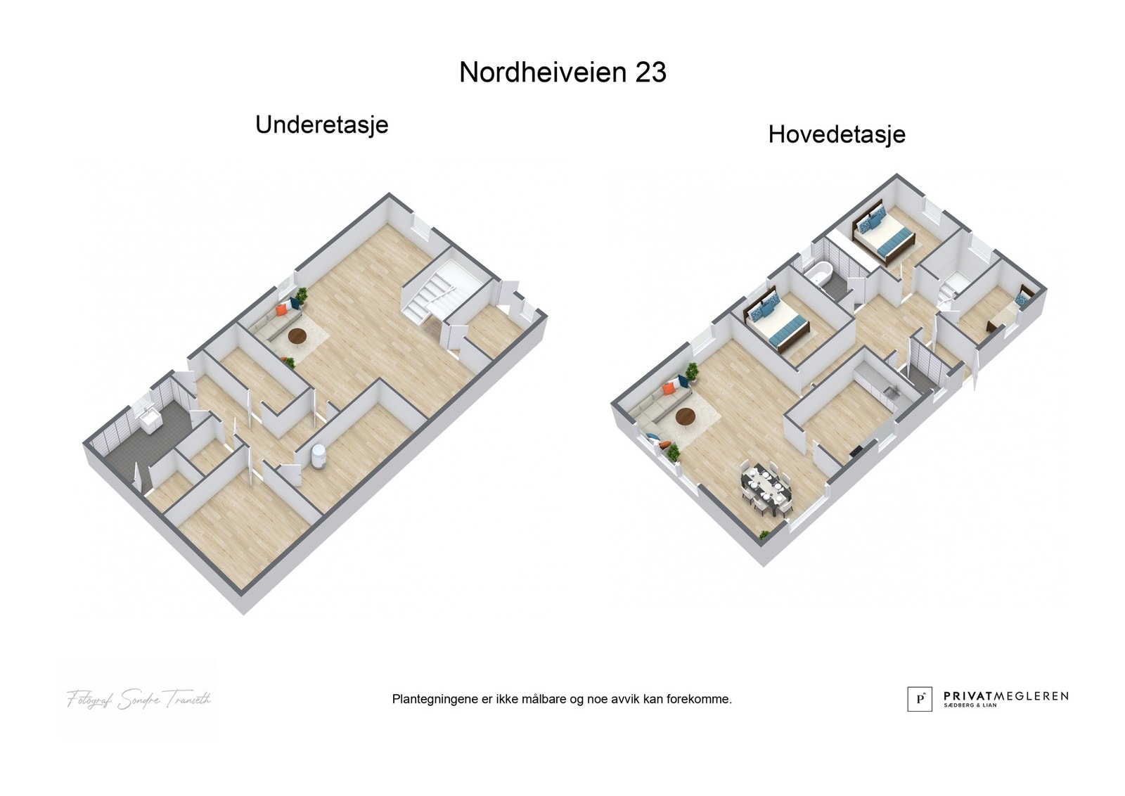 3D plantegninger begge etasjer - laget av fotograf Galleribilde