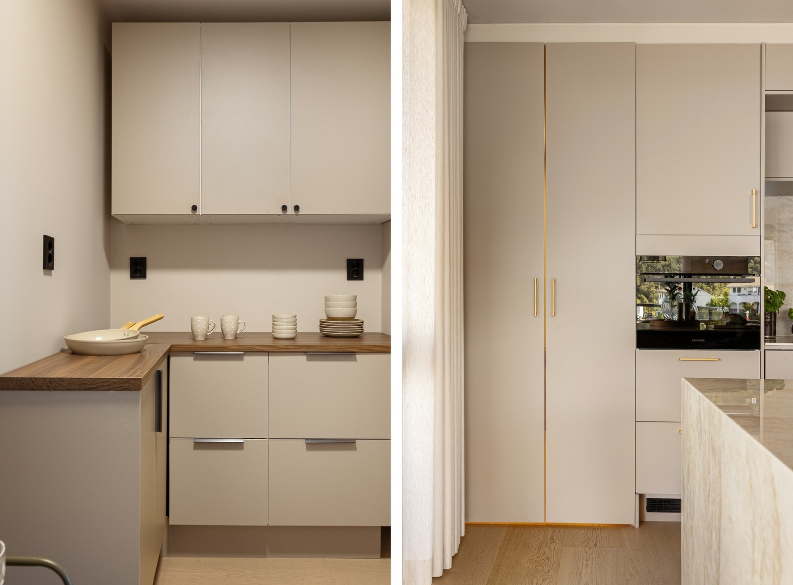 Bak en integrert kjøkkendør skjuler det seg en egen matbod på ca. 5,4 m² - en svært praktisk løsning. Galleribilde