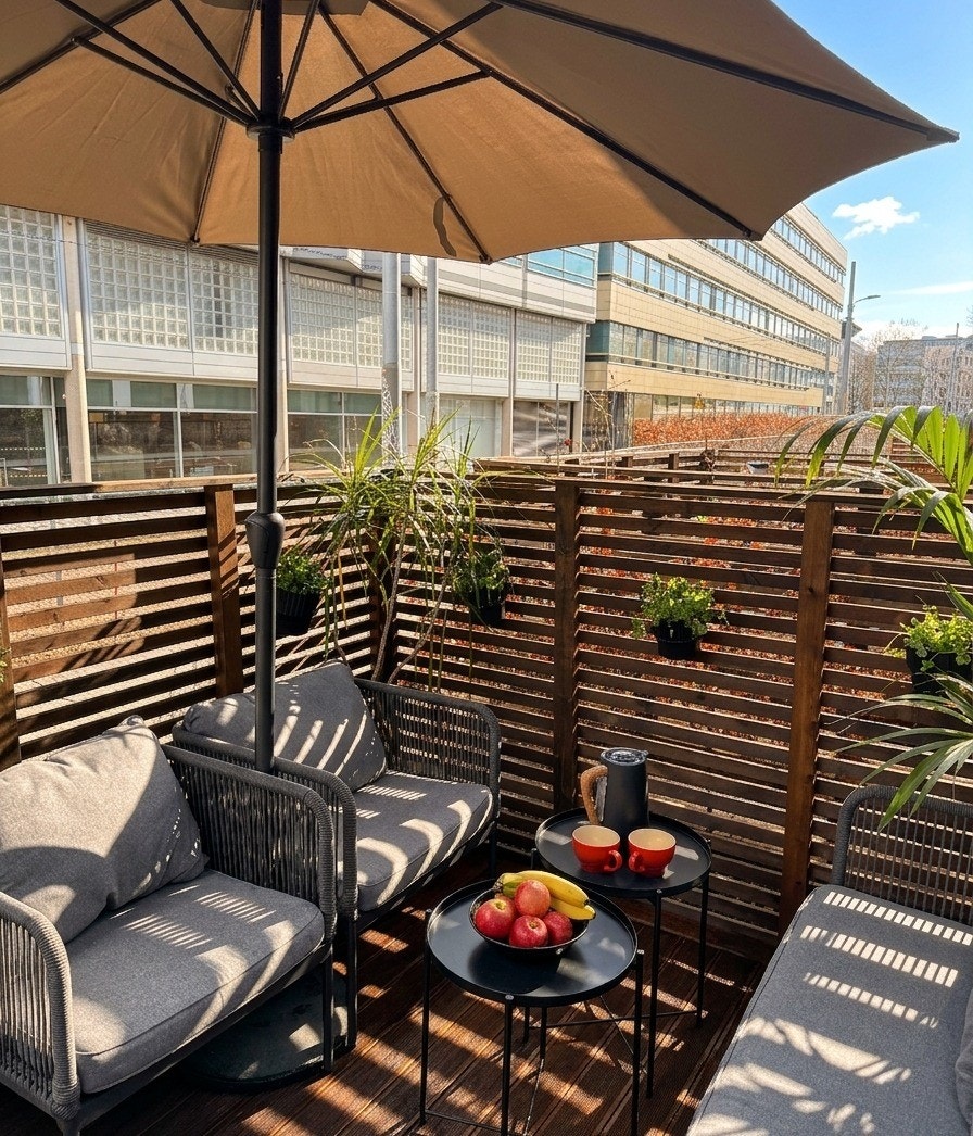 Solfylt, privat terrasse med fin sitte plass Galleribilde