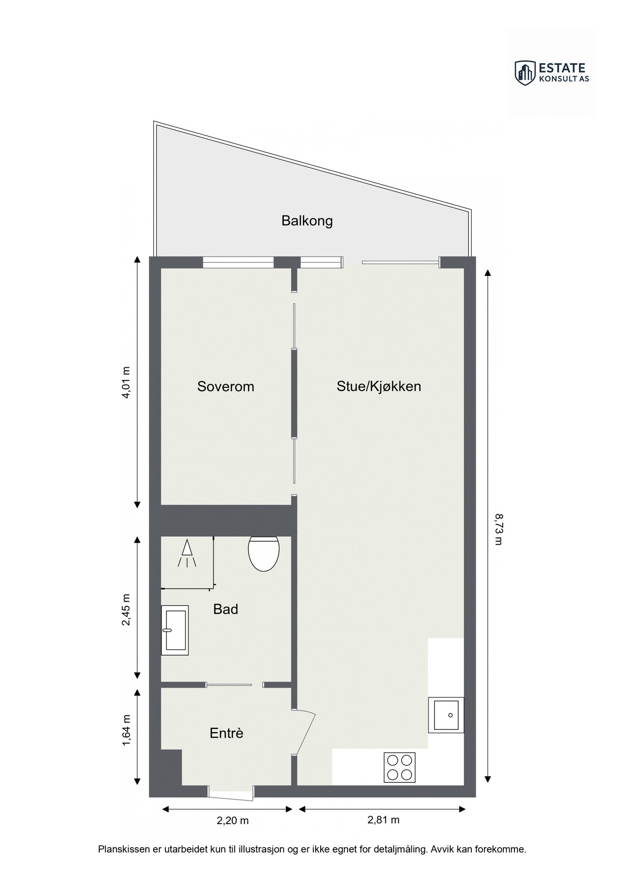 For en ekstra liten oversikt får du først se plantegningen over leiligheten. Galleribilde