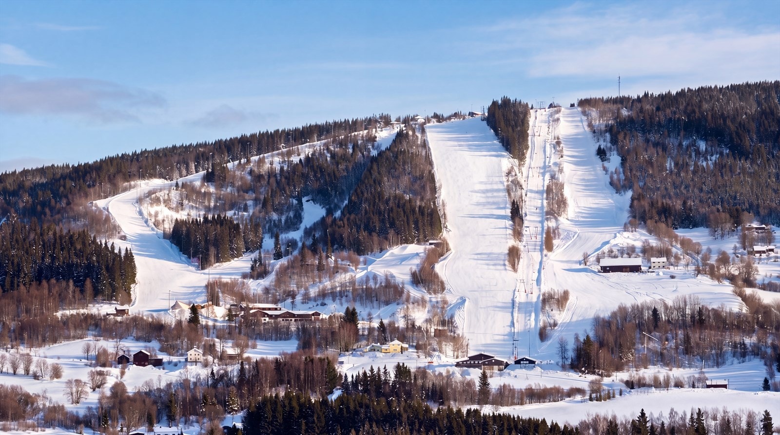Hurdal skisenter - fine familieløyper, racingtrasé, sort løype, barnebakke, skicross, liten terrengpark, masse skogsløyper! Bildet er redigert ved hjelp av KI, avvik kan forekomme. Galleribilde