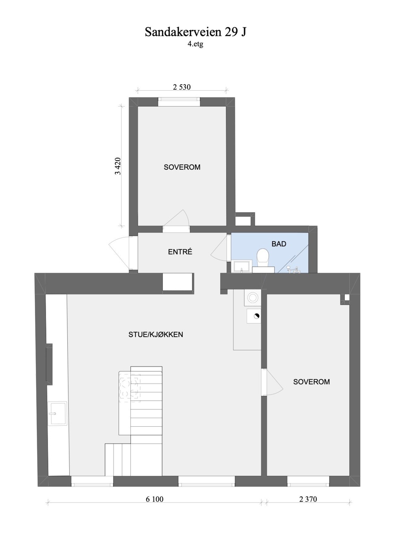 Plantegning av leilighetens 1. plan(4. etasje). Galleribilde