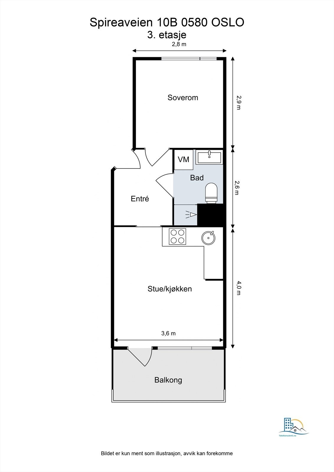 Plantegning. I tillegg disponerer leiligheten en kjellerbod på 5 m². Galleribilde