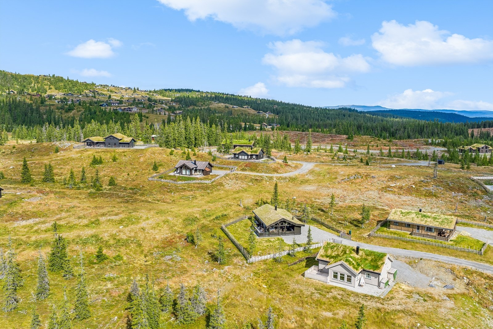 Her finner du stavlaftkonstruksjon, gjennomført materialvalg med heltre, skifer og trepanel, samt en vakker skigard som rammer inn eiertomten. Galleribilde