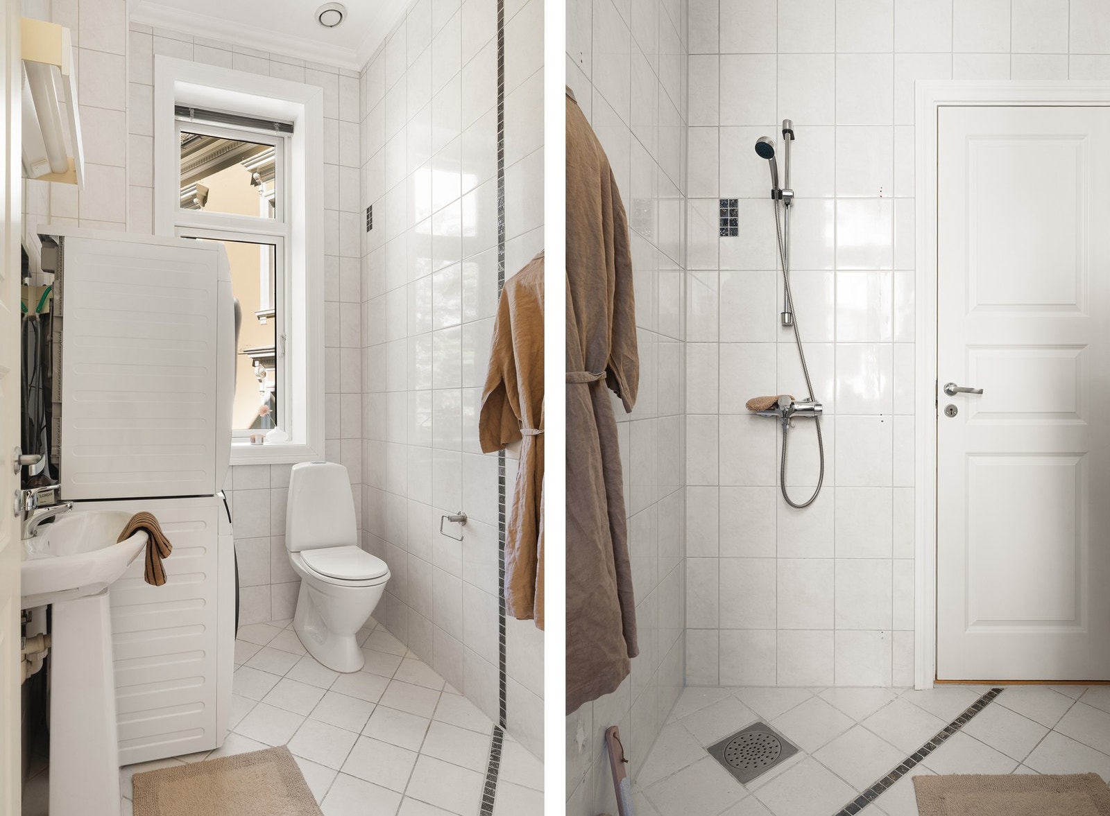 Det andre badet måler 3,5 kvm og ble pusset opp i 2007. Her har du opplegg for vaskemaskin og tørketrommel. Galleribilde