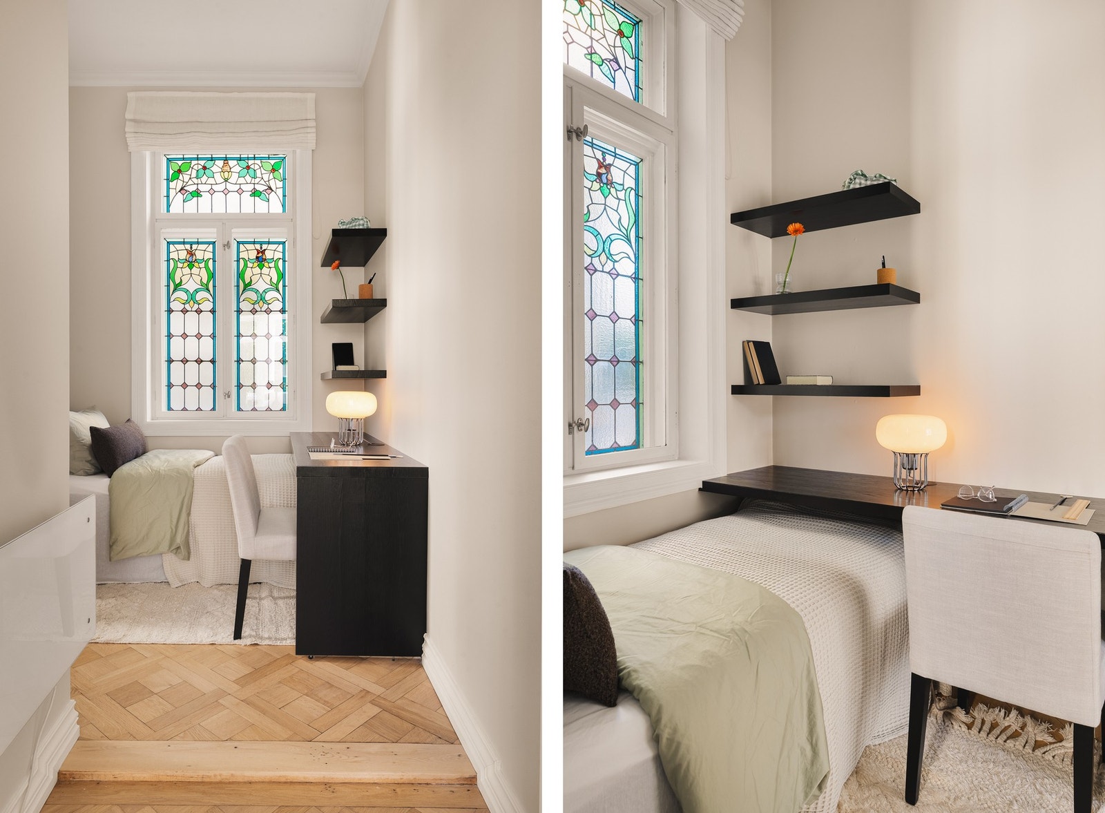 Soverommet har en walk-in garderobe til venstre for sengen. Galleribilde