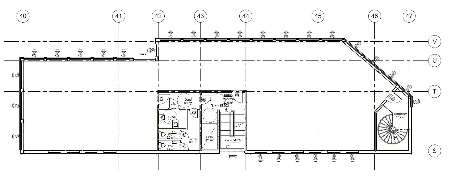 Plantegning 2. etg. ca. BTA ca. 550 m².
