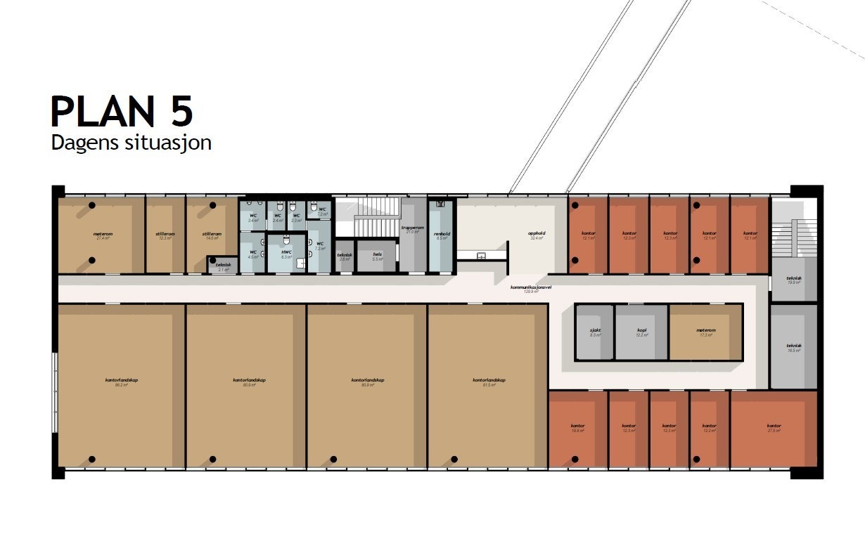 Plan 2 - 5. eksisterende innredning.