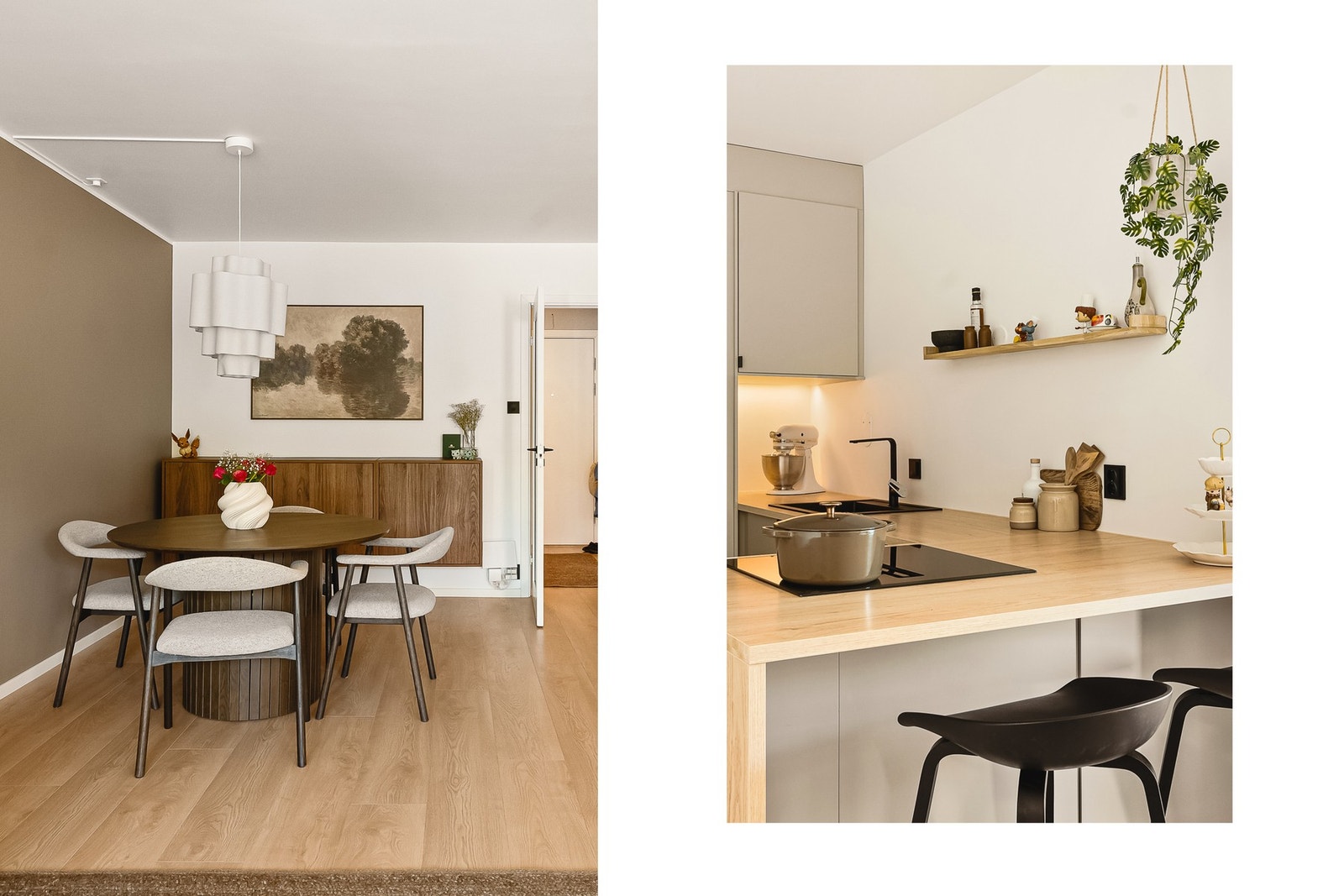 Kjøkkenet ligger i åpen løsning mot stuen og blir en naturlig del av boligens hovedrom. Galleribilde
