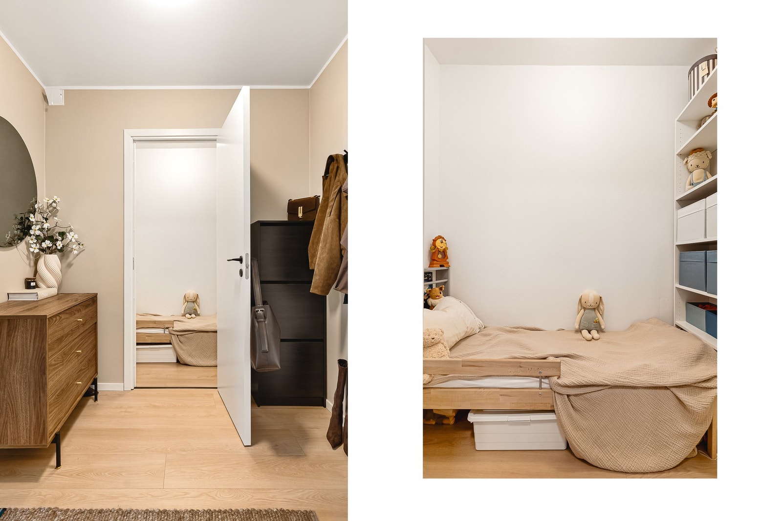 Leiligheten har gode oppbevaringsmuligheter med en innvendig bod på 2,8 m², samt to eksterne boder på 2,4 m² og 3,3 m². Galleribilde
