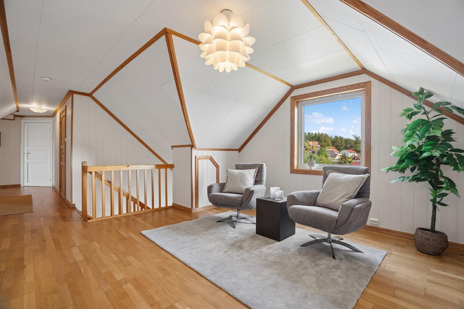 Loftstuen ved trappeoppgangen gir en ekstra sone for avslapning. Galleribilde
