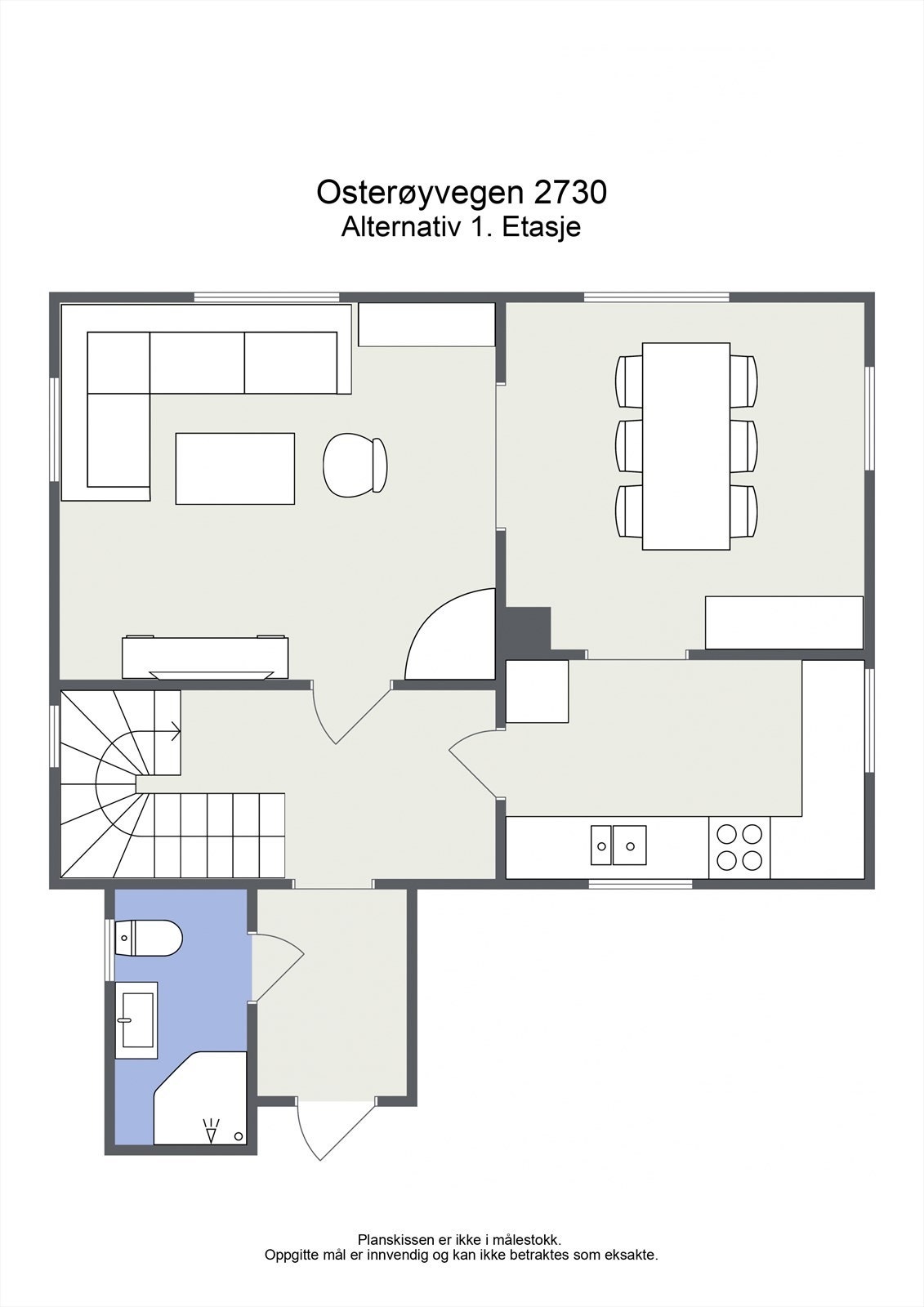 Alternativ plantegning for 1. etasje med spisestue. Galleribilde