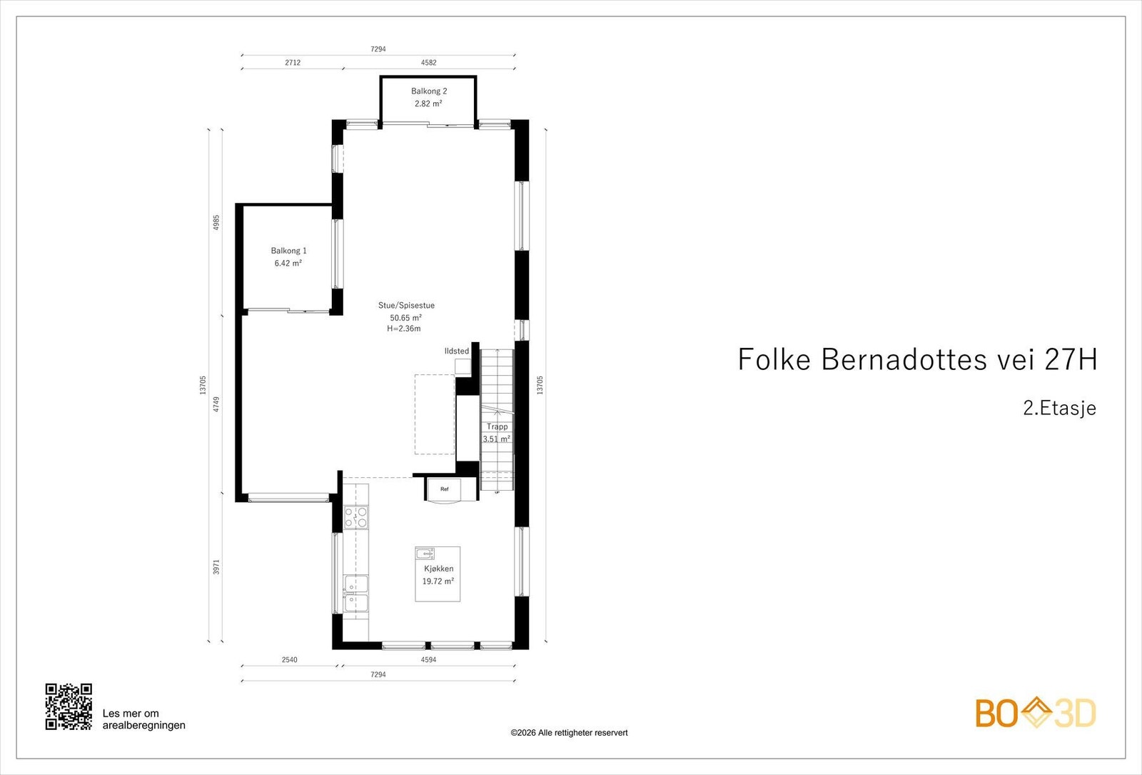 En herlig oppholdsetasje på 76 kvm bestående av kjøkken, spisestue med utgang til balkong, stue med utgang til balkong. Det er takhøyde fra 2,36-3,23 meter. Galleribilde