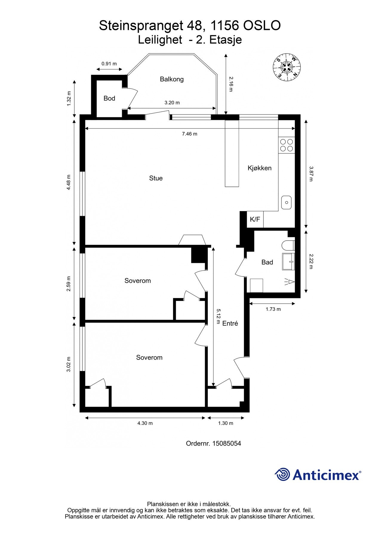Før vi blar videre tar vi en titt på boligens planskisse. I tillegg til innvendig areal, disponerer leiligheten tre boder, en på loft og to i kjeller. Galleribilde