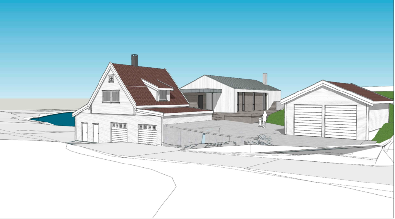 Rammetillatelsen åpner for å tilføre eiendommen ca. 255 m² nytt bruksareal i tillegg til eksisterende bolig, og legger til rette for en unik og innholdsrik familiebolig. *Illustrasjoner utarbeidet av Ove Grung, Grung Arkitektur* Galleribilde