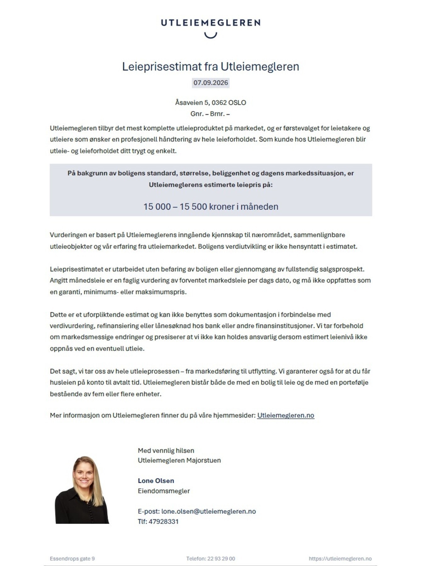 Leieprisestimat. Galleribilde