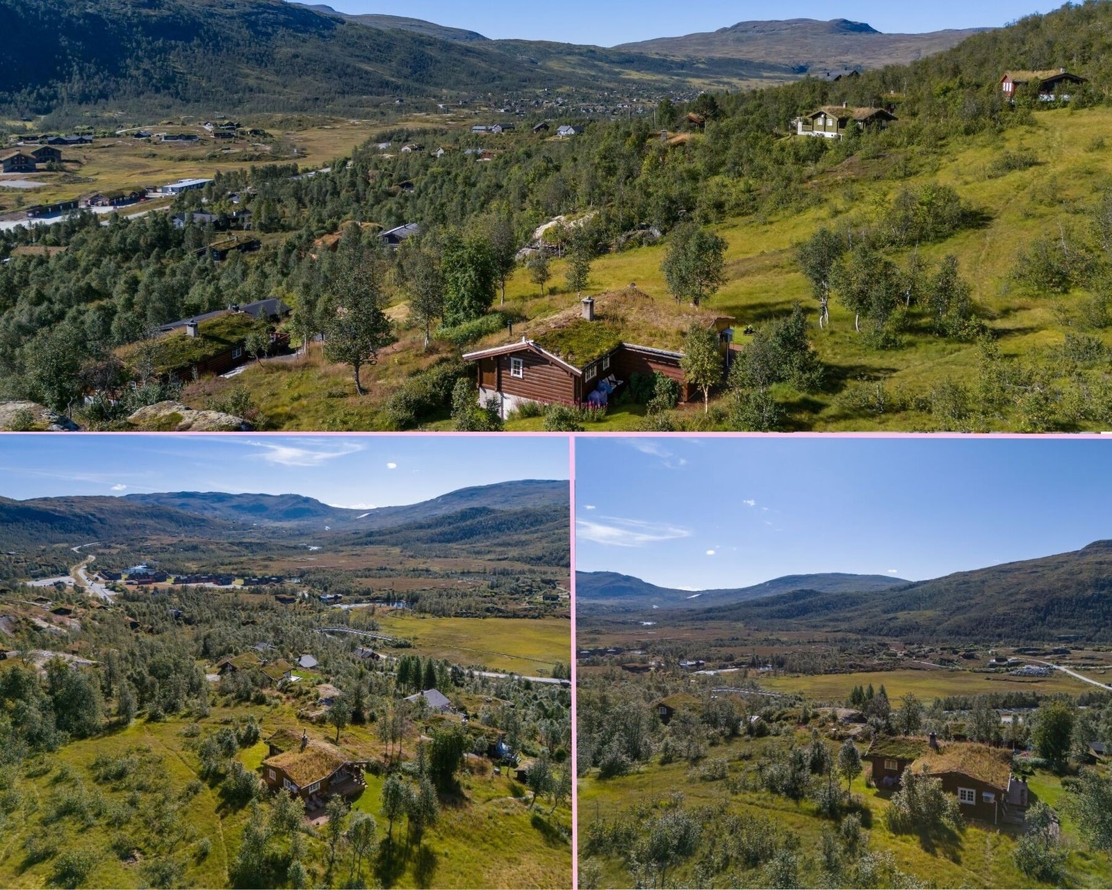 Hytta ligger høyt, fritt og usjenert i terrenget, uten sjenerende innsyn og med flott utsyn mot omkringliggende fjell og vidder Galleribilde