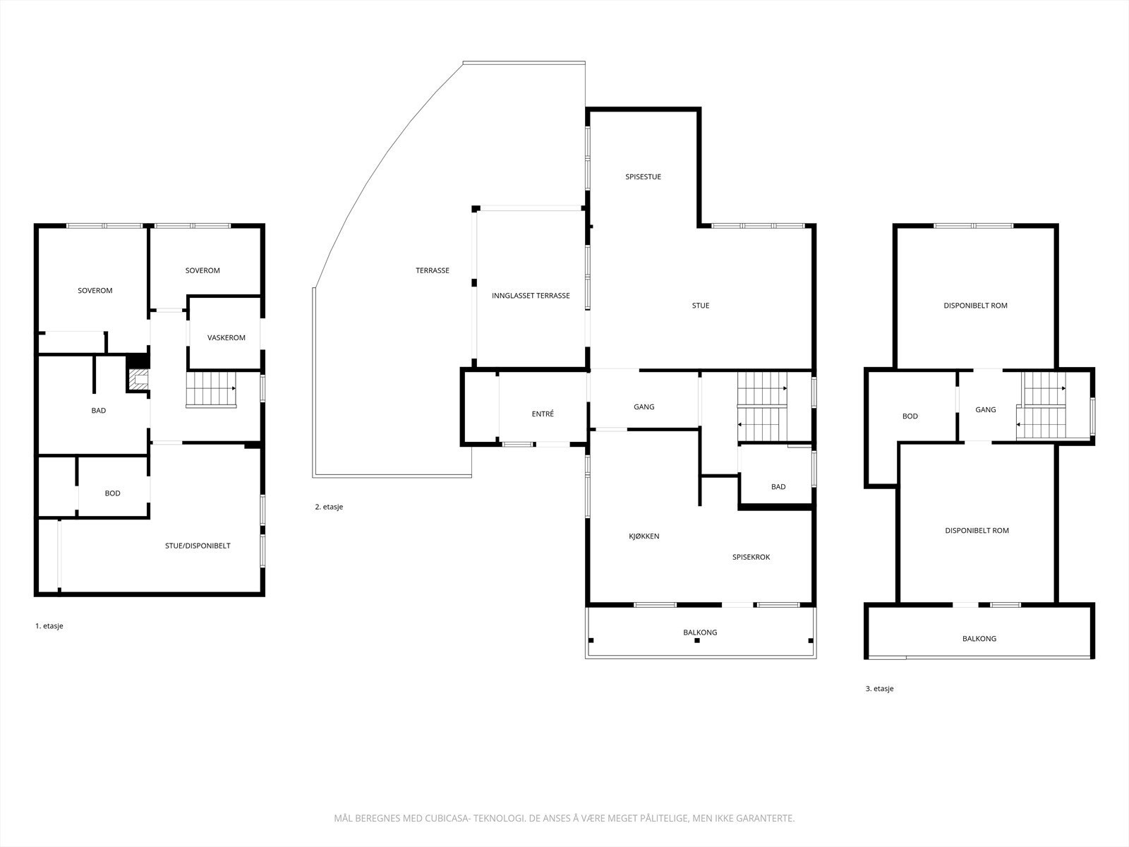 Boligen strekker seg over tre plan med et samlet bruksareal på 210 m². Galleribilde