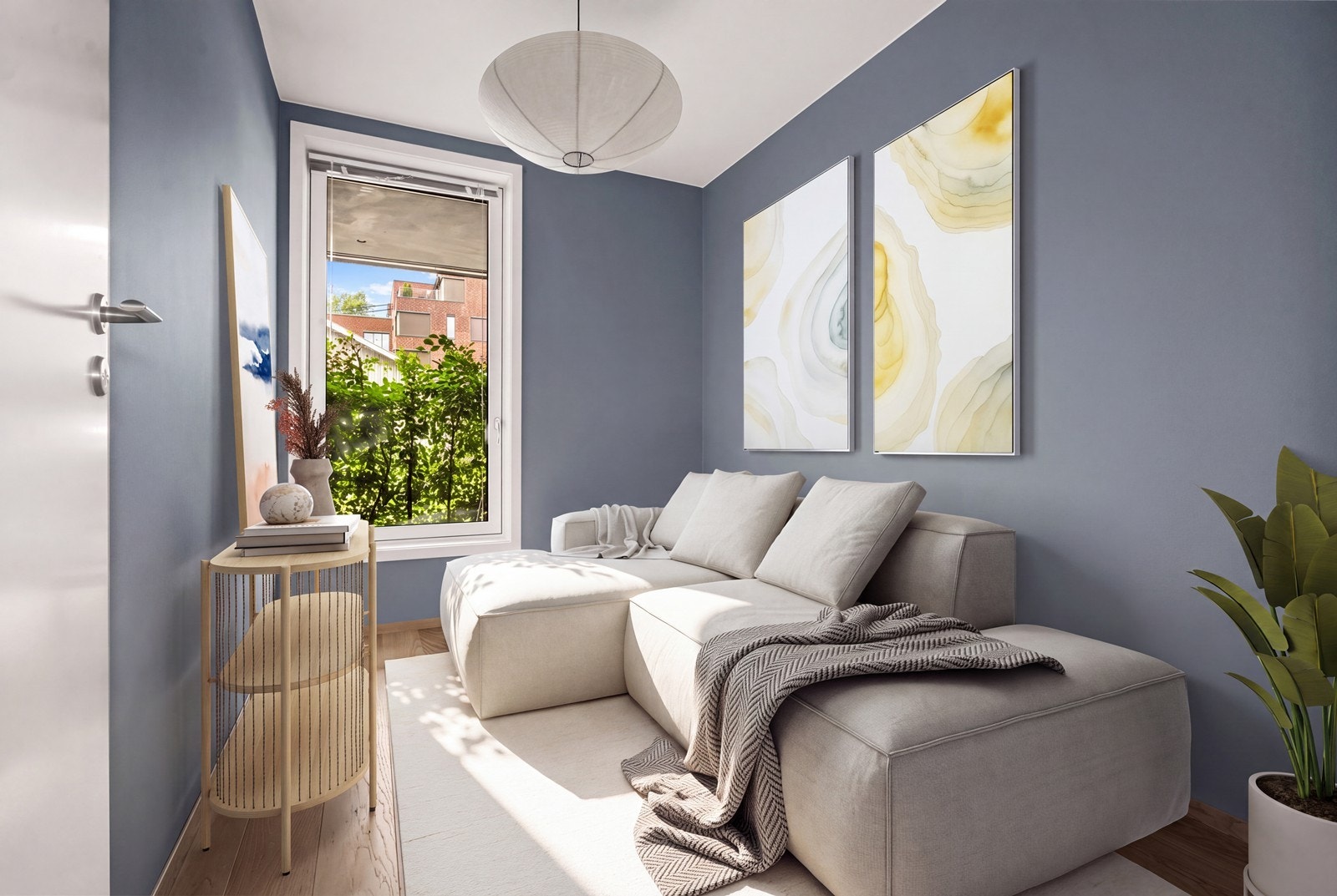 Det minste soverommet er malt i en moderne farge, men god plass for en seng. Galleribilde