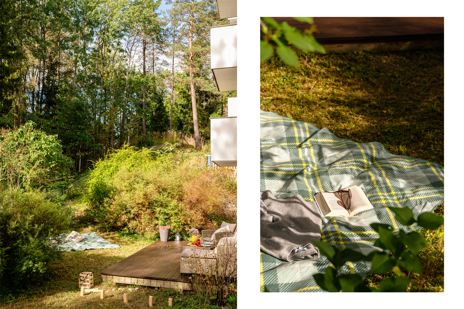 "Uteplassen gjør at det i liten grad føles som om man bor i storby. Man ser sesongene skifte i og med at man har planter og skogen tett på, og på rolige dager har både rådyr og ekorn passert i hagen." - selger Galleribilde