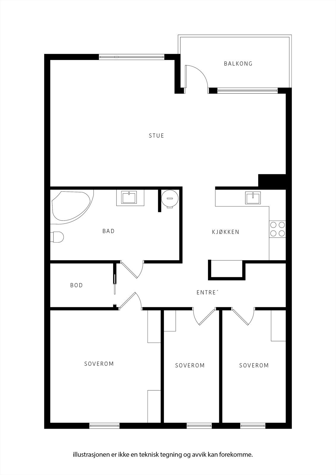 Plantegning med følgende rominndeling. Galleribilde