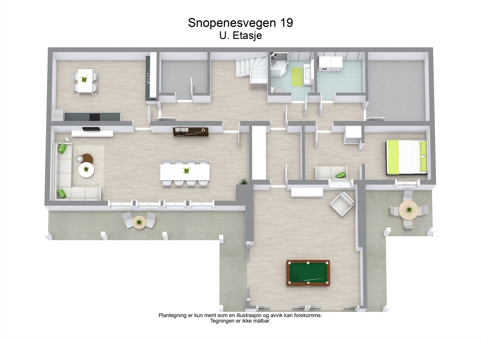 Underetasjen er innholdsrik med blant annet kjellerstue, hagestue, to soverom og bad. Galleribilde