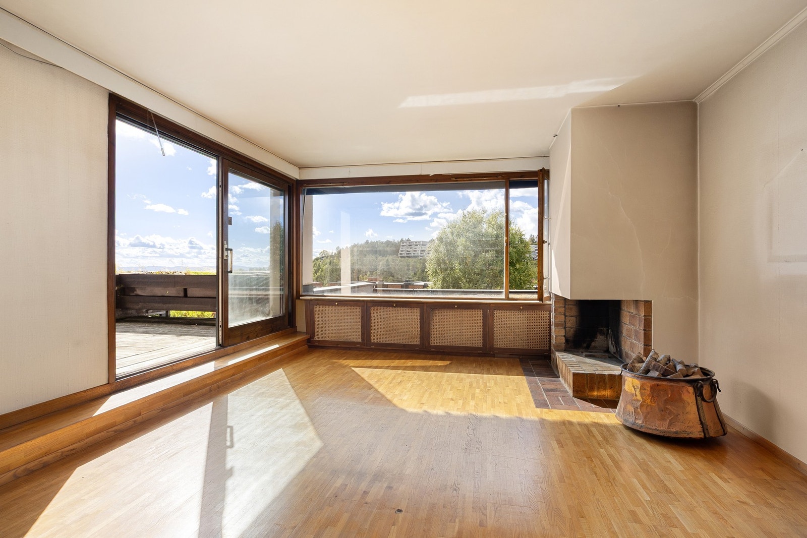 Stue med peis og utgang terrasse Galleribilde