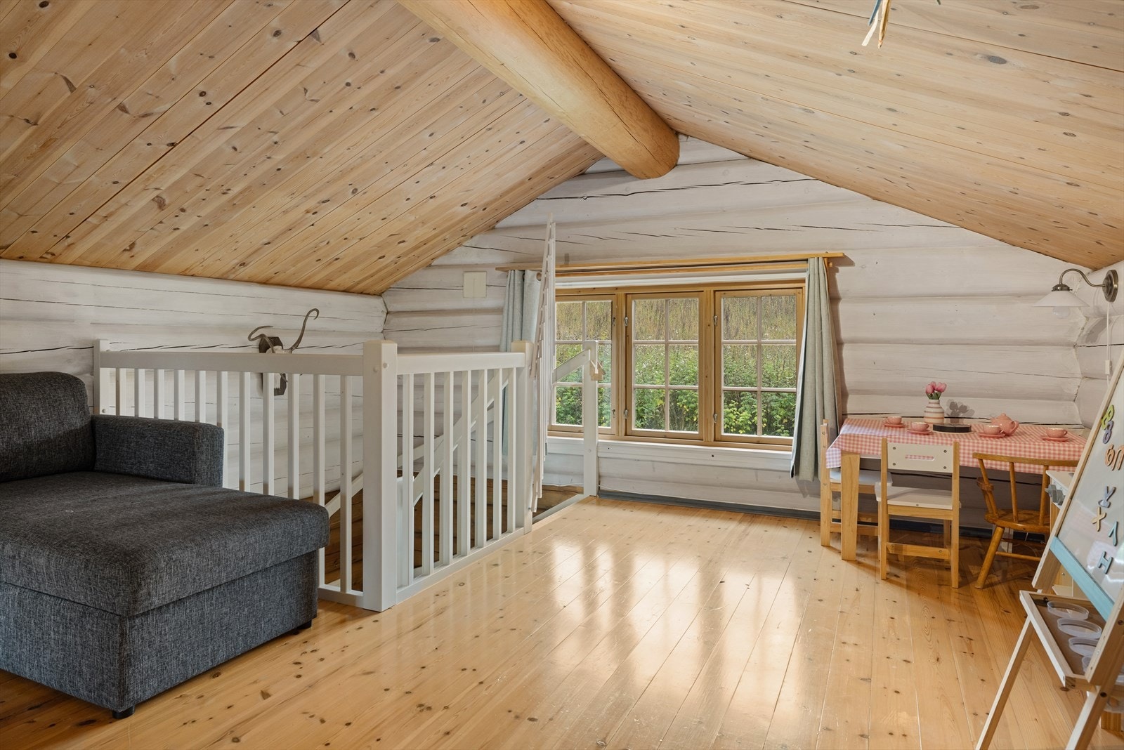 2. etasje er innredet med loftstue og soverom. Etasjen fremkommer ikke av byggetegninger og rommene er derfor ikke godkjent til varig opphold. Se punktet "Ferdigattest/midlertidig brukstillatelse" i salgsoppgaven. Galleribilde