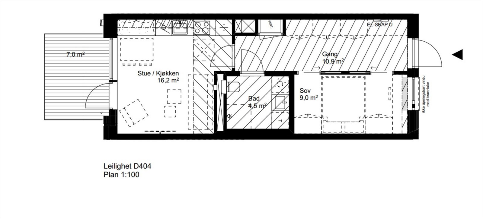 Plantegning. Det medfølger én kjellerbod på ca. 5 m². Galleribilde