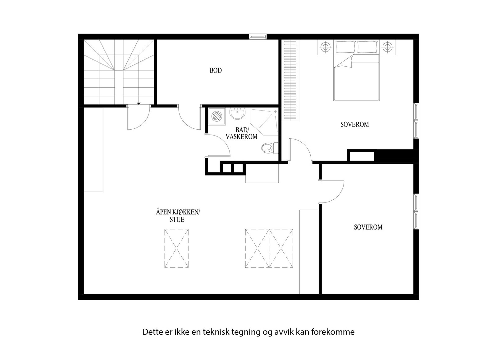 Planløsning for hybelen i 3.etasje Galleribilde