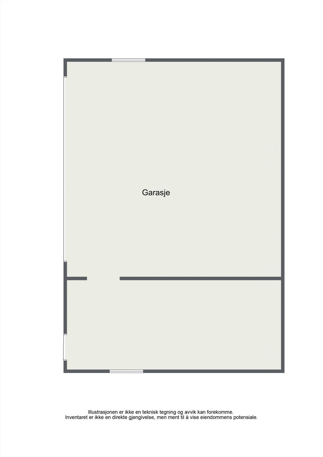 Den frittstående garasjen er på 66 m² og inneholder både garasjerom og bodrom. Galleribilde