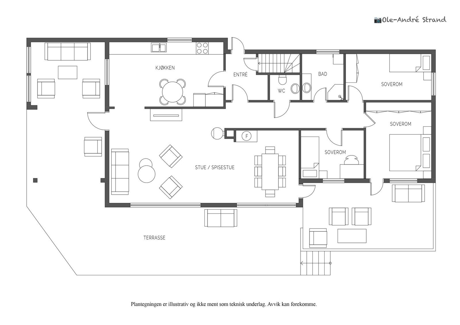 Hovedetasje | Entré (3,5 m²), gang (8,1 m²), trapperom
(1,6 m²), bad (4,3 m²), toalettrom (1,7 m²), soverom (11,7 m²), soverom 2 (8,6 m²), soverom 3 (8,2 m²), stue (37,1 m²) og kjøkken (14,8 m²) Galleribilde